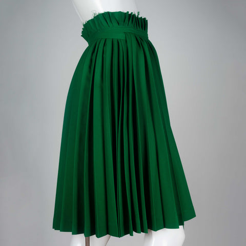 Comme des Garçons 1998 pleated wool wrap skirt in green from Japan. 