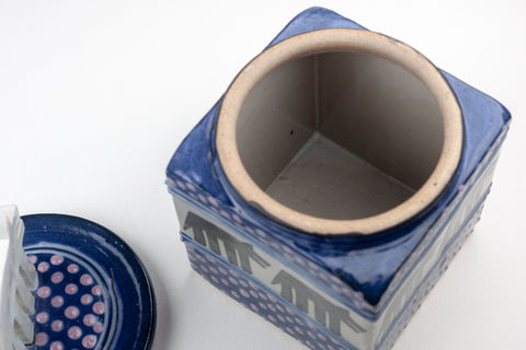 Post-Modern Dog Cookie Jar by Cunningham Pottery, Handmade 1990s USA