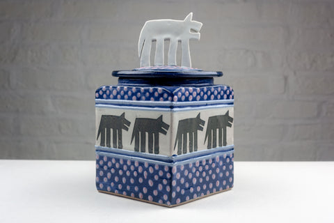 Post-Modern Dog Cookie Jar by Cunningham Pottery, Handmade 1990s USA