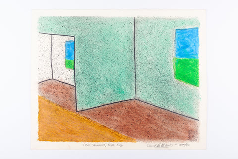 Original Oil Pastel drawing, Two Windows One Rug by David Greenberger, signed dated 1980
