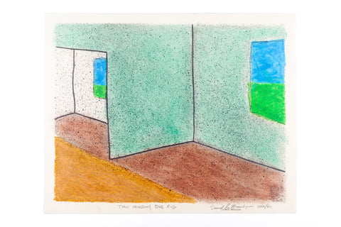 Original Oil Pastel drawing, Two Windows One Rug by David Greenberger, signed dated 1980