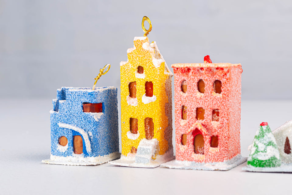 Snowy 1970s Yellow Building, Tree Ornament by Jason Sargenti