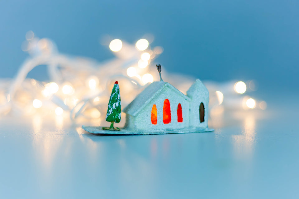 Snowy 1970s Church with Christmas Tree, Tree Ornament by Jason Sargenti