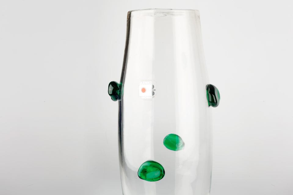 Green and clear, large, handblown glass vase made by Blenko.