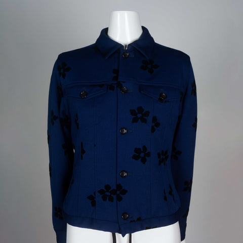 Comme des Garçons Robe de Chambre 2003 deep blue jacket with black velvet flowers. 