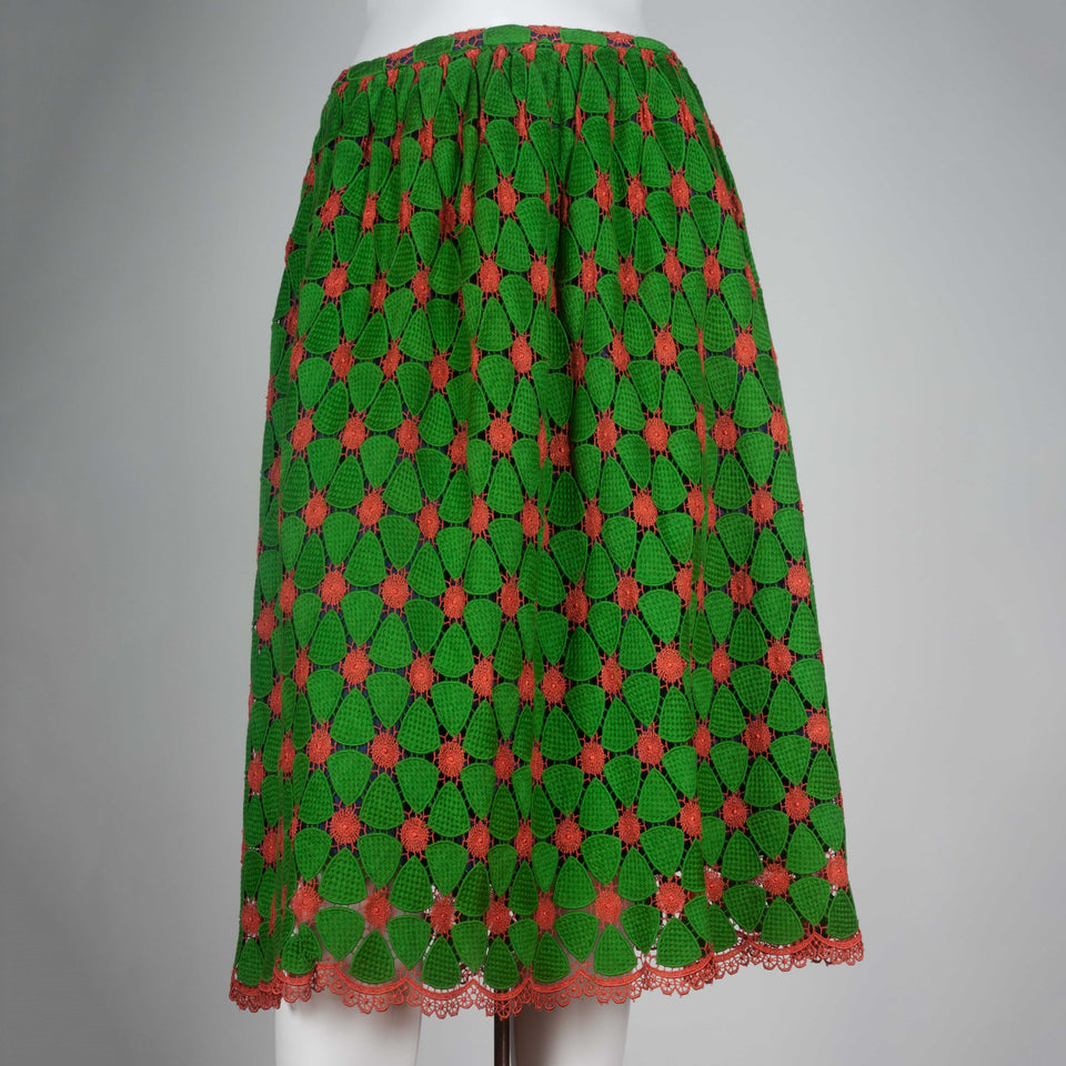 Comme des Garçons green and orange guipure lace skirt from Japan.