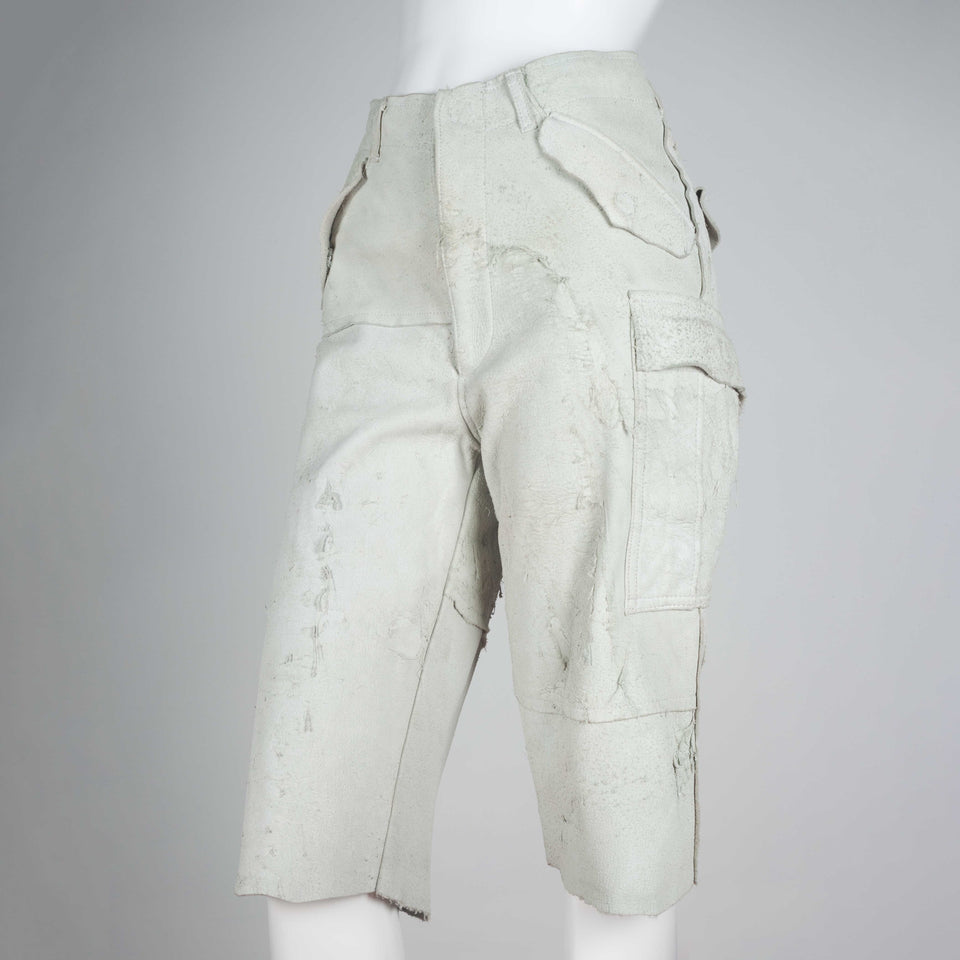 Comme des Garçons 2002 distressed off-white leather pants from Japan.