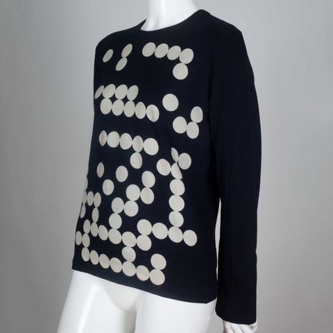 Comme des Garçons 2009 black, long sleeve t-shirt from Japan with a design of off-white dots that recall the game of Go. 