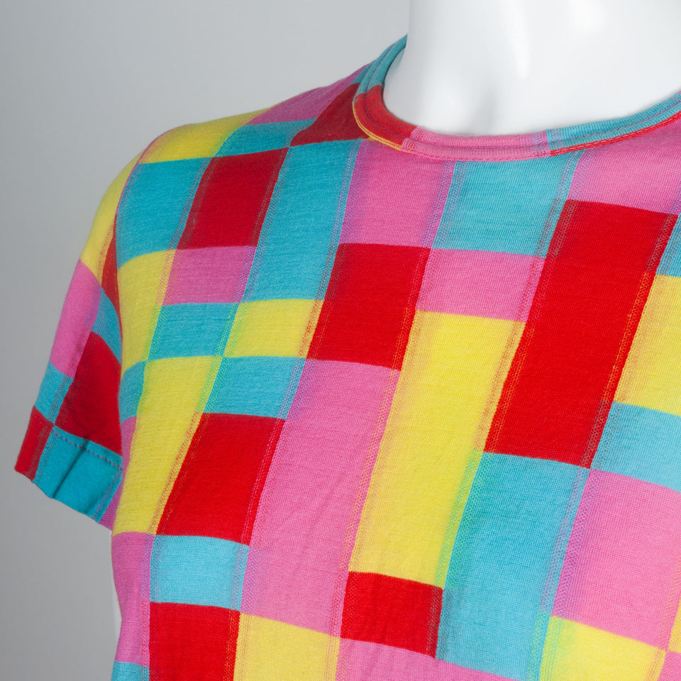 Comme des Garçons Tricot 2001 multi-color, checkered knit t-shirt.