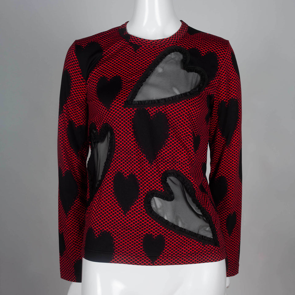 Comme des Garçons 2008 vintage archive long sleeve tee with black dots and chiffon hearts. 