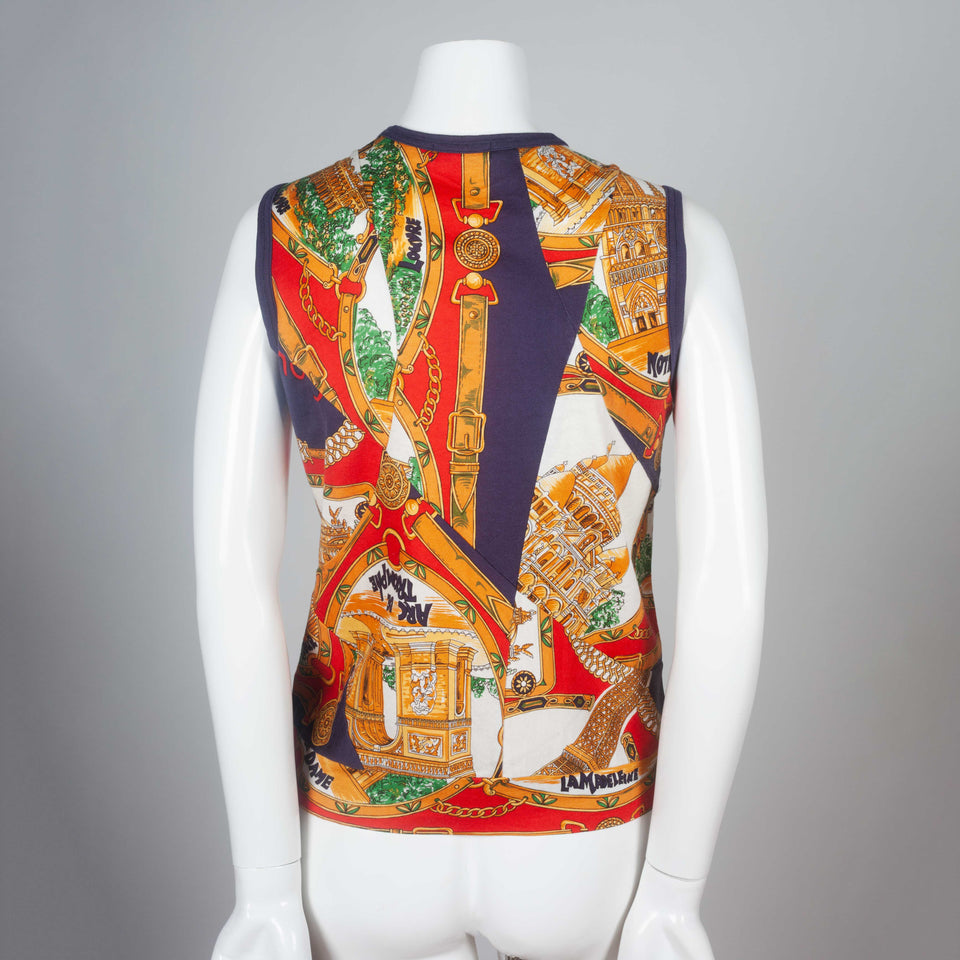 Comme des Garçons Tricot 2001 sleeveless top printed with national landmarks of Paris.