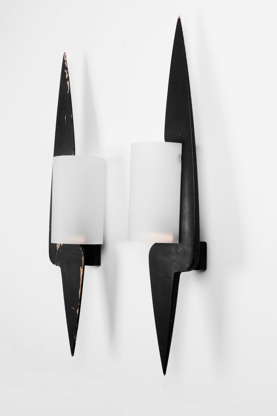 Black Painted Wood French Sconces by Arlus, 1940s