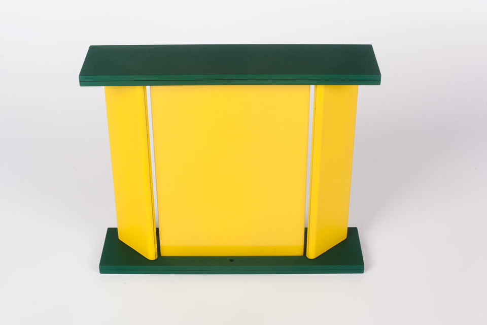 Green and yellow Marco Zannini table mirror. 