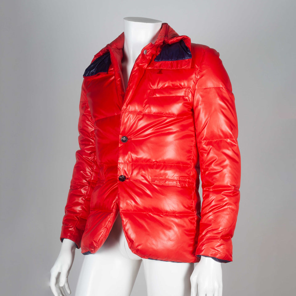 Junya Watanabe x Comme des Garçons Man 2005 red single-breasted puffer jacket.