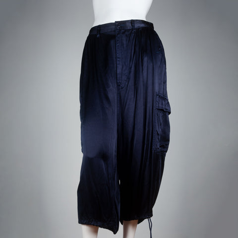 Junya Watanabe Comme des Garçons dark blue satin cargo pants from Japan.