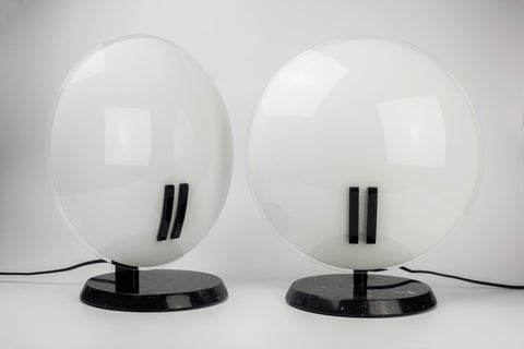 Table Lamp Perla by BRUNO GECCHLIN for O LUCE, Black Marble and White Glass, Italy, 1980s