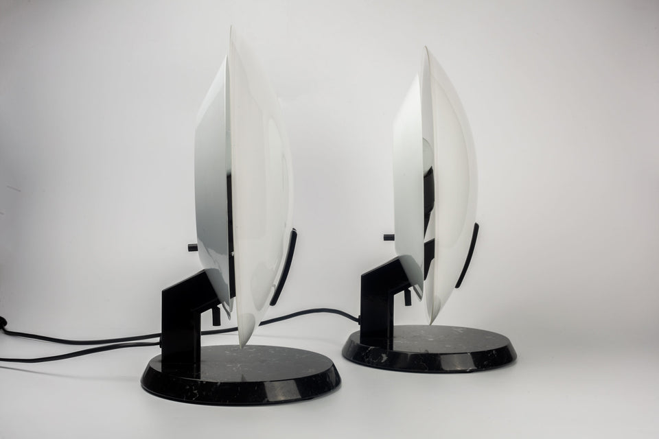 Table Lamp Perla by BRUNO GECCHLIN for O LUCE, Black Marble and White Glass, Italy, 1980s