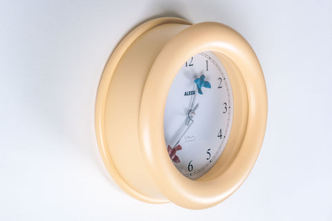 Wall Clock with 2 birds by Michael Graves for Alessi, 1992 Italy (cream beige ivory)