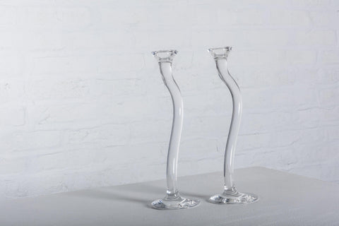 Pair of Crystal Candle Holders "Ergo" by Angelo Mangiarotti in 1995 for Colle, Italy