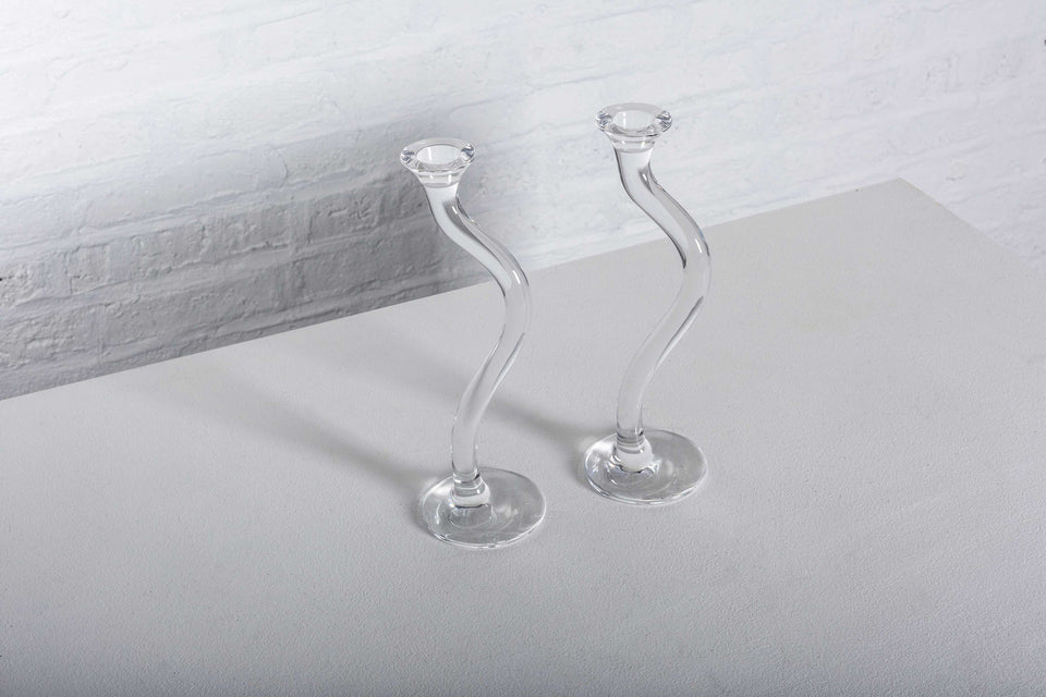 Pair of Crystal Candle Holders "Ergo" by Angelo Mangiarotti in 1995 for Colle, Italy