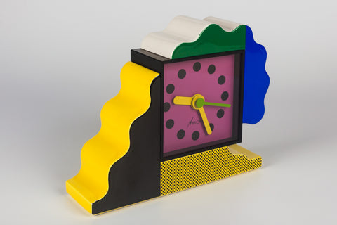 Ceramic table clock by Memphis designers George Sowden and Nathalie du Pasquier for Neos. 