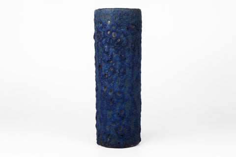 Deep shades of blue, cylindrical West German vase with fat lava glaze, made in the 1970s.